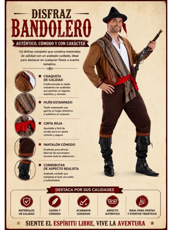 Disfraz de Bandolero para Hombre, un clásico con mucho carácter