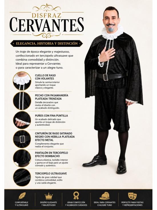 Disfraz de Cervantes talla 52 para Hombre