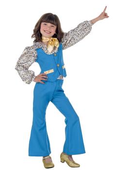 Disfraz de Chica Disco Años 70 Azul para Niña