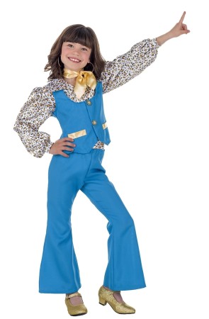 Disfraz de Chica Disco Años 70 Azul para Niña