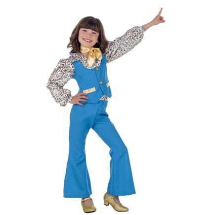 Disfraz de Chica Disco Años 70 Azul para Niña