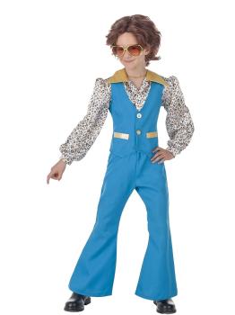 Disfraz de Chica Disco Años 70 Azul para Niño