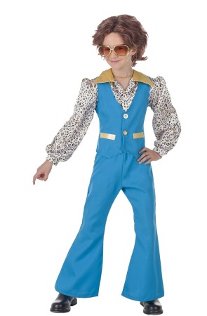 Disfraz de Chica Disco Años 70 Azul para Niño