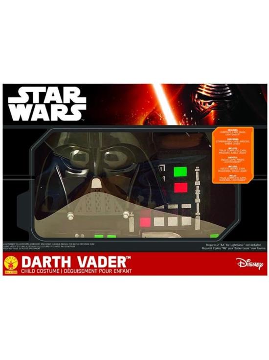 Disfraz de Darth Vader para niño, caja con disfraz, máscara y espada