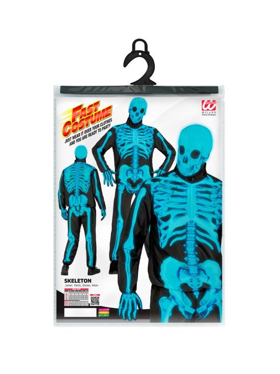 Disfraz de Esqueleto "Fast Costume" – Adulto Fluorescente Azul