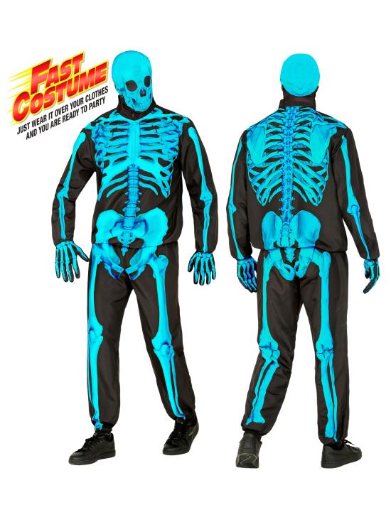 Disfraz de Esqueleto "Fast Costume" – Adulto Fluorescente Azul