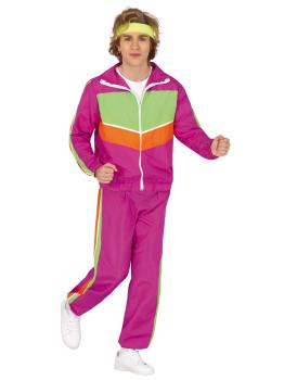 Disfraz de gimnasta de los 80 fucsia para hombre
