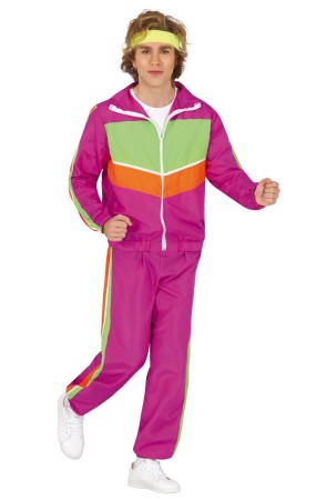 Disfraz de gimnasta de los 80 fucsia para hombre