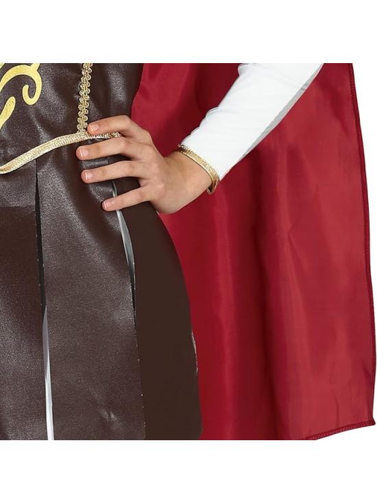 Disfraz de Gladiadora Niña - Vestido con Adornos Dorados y Capa Roja