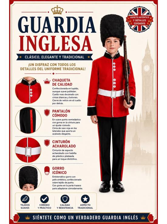 Disfraz de Guardia Inglesa para Niño, un clásico uniforme británico