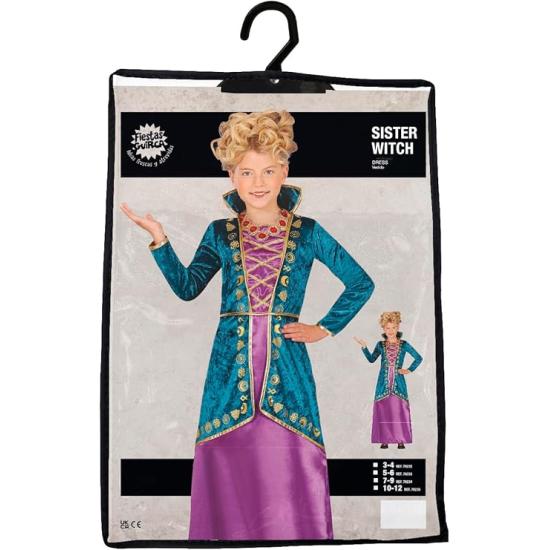 Disfraz de Hermana Bruja Mágica para Niña – Vestido Lila y Turquesa