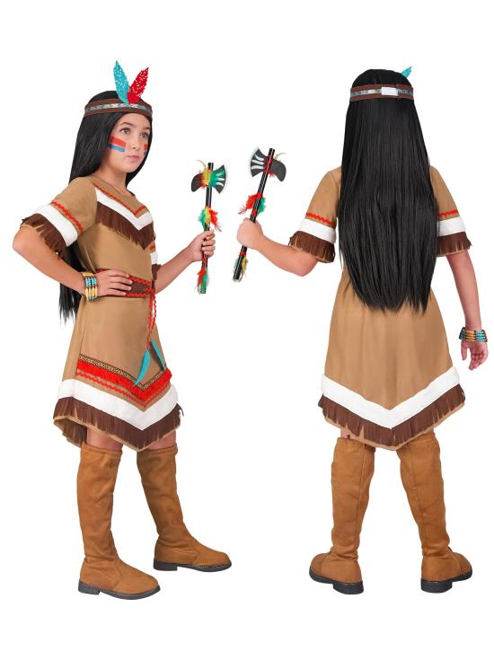 Disfraz de Indio Nativo para Niña – Vestido con Cinturón y Diadema con Plumas