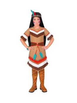 Disfraz de Indio Nativo para Niña – Vestido con Cinturón y Diadema con Plumas