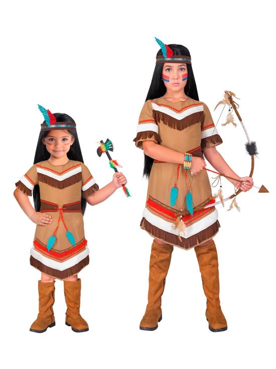 Disfraz de Indio Nativo para Niña – Vestido con Cinturón y Diadema con Plumas