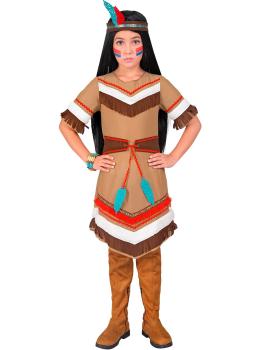 Disfraz de Indio Nativo para Niña – Vestido con Cinturón y Diadema con Plumas