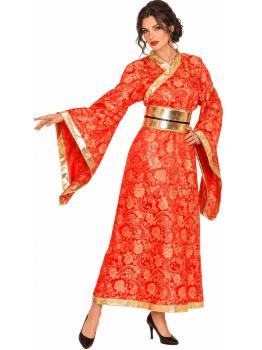 Disfraz de Kimono Japonés Rojo y Dorado para Mujer