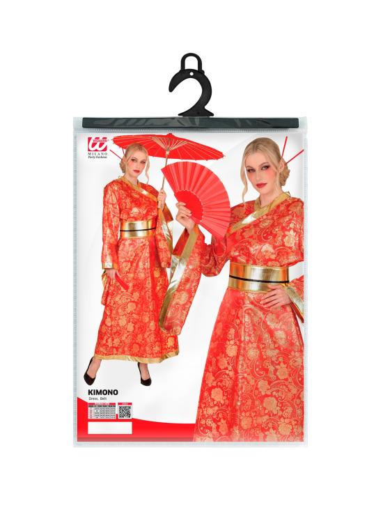 Disfraz de Kimono Japonés Rojo y Dorado para Mujer
