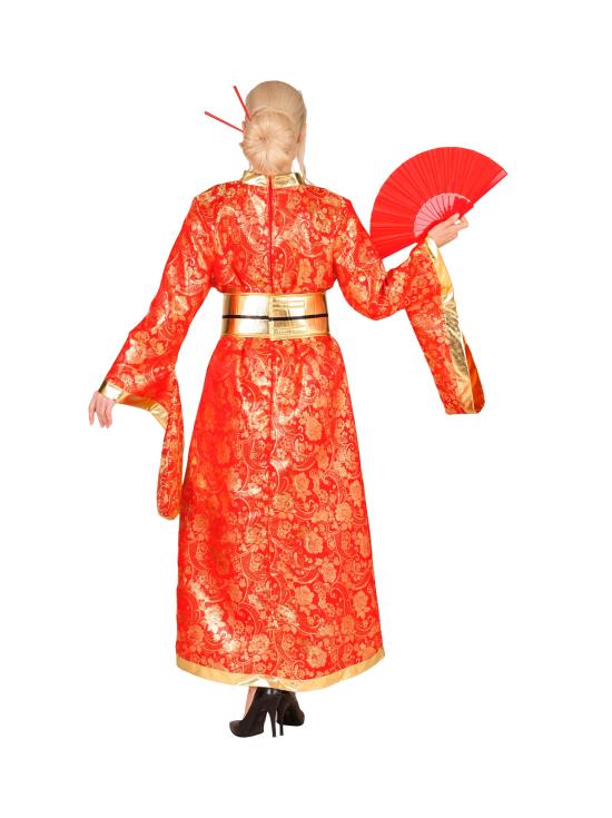 Disfraz de Kimono Japonés Rojo y Dorado para Mujer