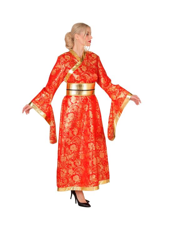Disfraz de Kimono Japonés Rojo y Dorado para Mujer