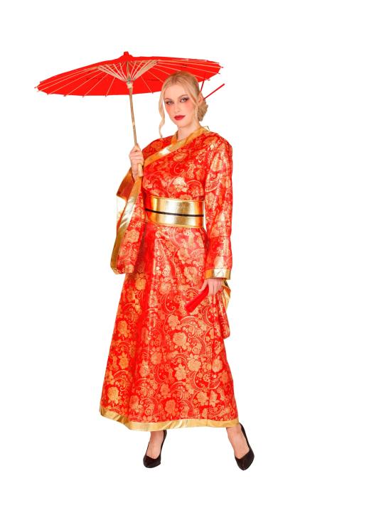 Disfraz de Kimono Japonés Rojo y Dorado para Mujer