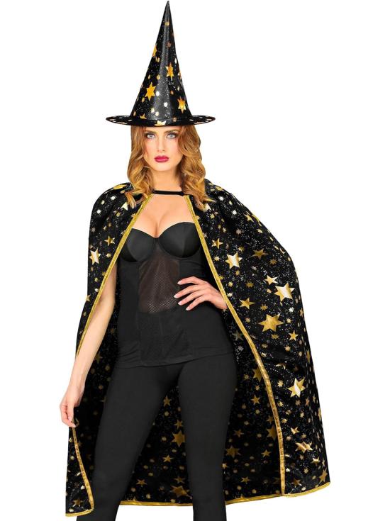 Disfraz de Mago para Adulto – Capa con Sombrero Estrellado (85 cm)  2 Colores