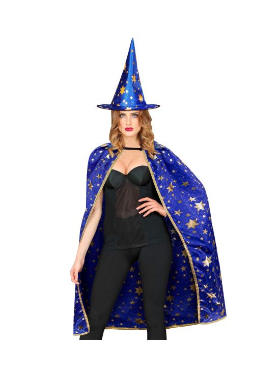 Disfraz de Mago para Adulto – Capa con Sombrero Estrellado (85 cm)  2 Colores
