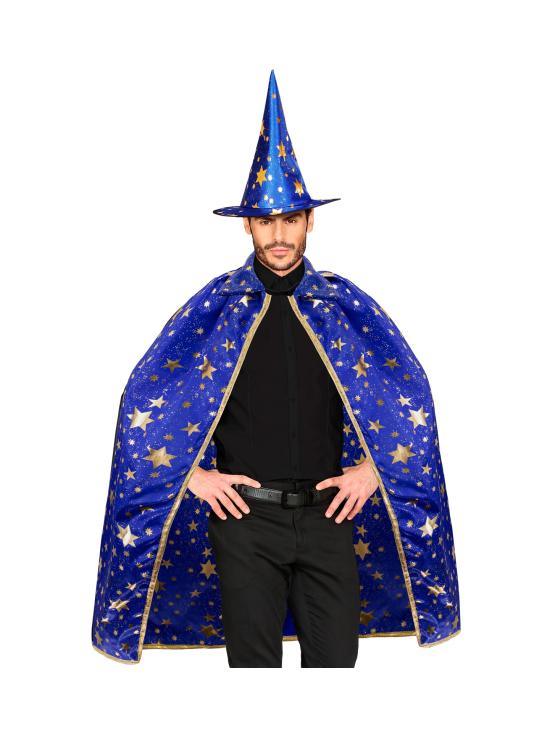 Disfraz de Mago para Adulto – Capa con Sombrero Estrellado (85 cm)  2 Colores