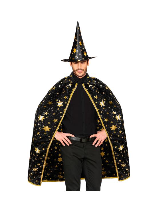 Disfraz de Mago para Adulto – Capa con Sombrero Estrellado (85 cm)  2 Colores
