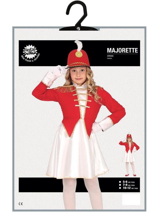 Disfraz de Majorette Niña - Atuendo Infantil Rojo, Blanco y Dorado para Niñas