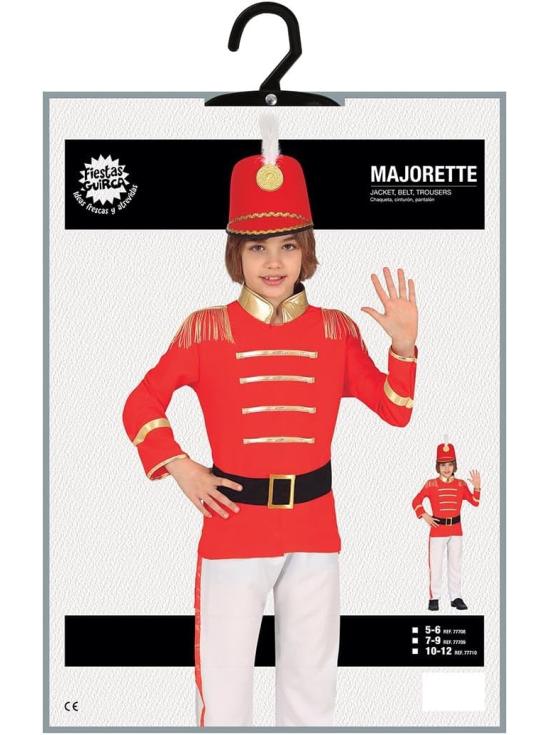 Disfraz de Majorette para Niño Rojo, Blanco y Dorado