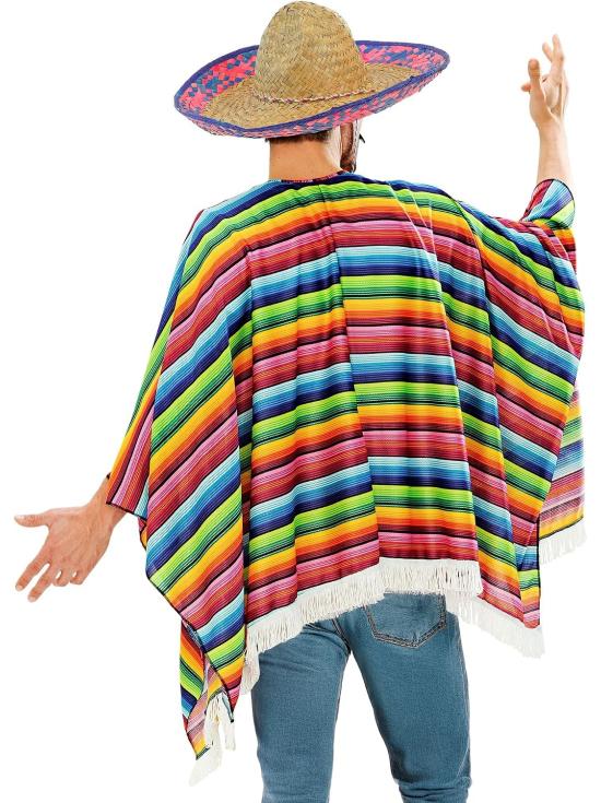 Disfraz de Mexicano para Hombre con Poncho Multicolor y Sombrero