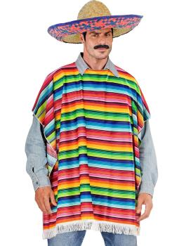 Disfraz de Mexicano para Hombre con Poncho Multicolor y Sombrero