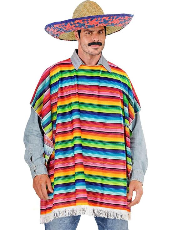Disfraz de Mexicano para Hombre con Poncho Multicolor y Sombrero