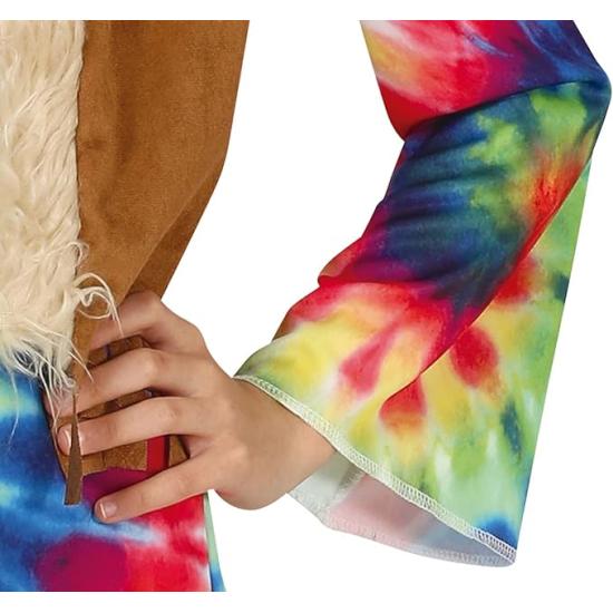 Disfraz de Nina Hippie Vestido Multicolor de Tie Dye y Chaleco Disfraces para ninas Disfraces Decadas y Rock Nina Disfraces Hippies Ninas Disfraces infantiles