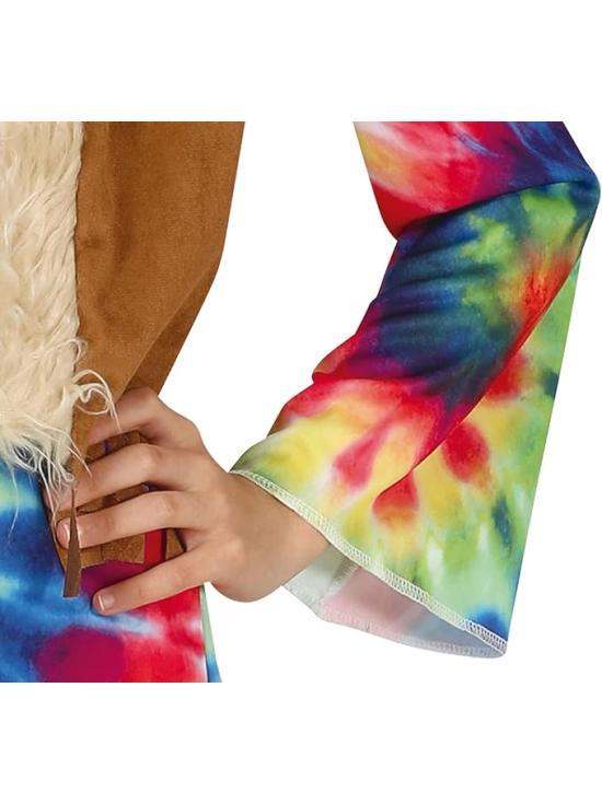 Disfraz de Niña Hippie Vestido Multicolor de Tie-Dye y Chaleco **