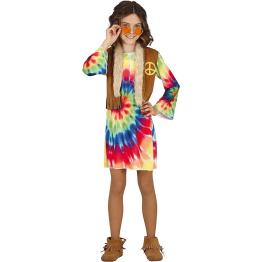 Disfraz de Niña Hippie Vestido Multicolor de Tie-Dye y Chaleco **