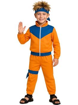Disfraz de Ninja Estilo Manga para Niño Naranja y Azul Naruto