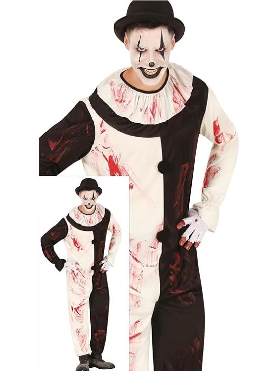 Disfraz de Payaso Despiadado Terrifier para Hombre – Cuello y Mono Ensangrentado
