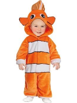 Disfraz de Pequeño Pez Payaso - Mono Rayas Naranja y Blanco y Capucha para Bebé **