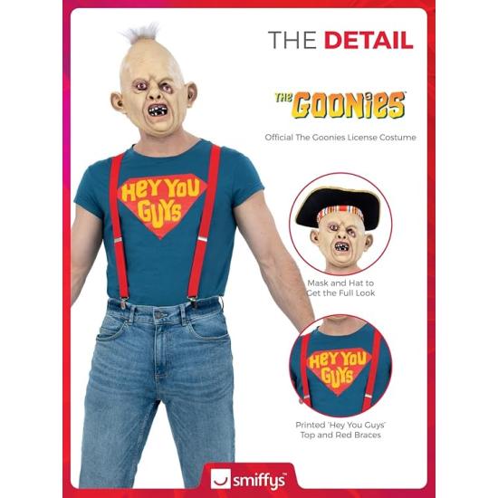 Disfraz de perezoso de The Goonies con parte superior, tirantes, sombrero, máscara, disfraz oficial de The Goonies para adultos Disfraz de perezoso de The Goonies con parte superior, tirantes, sombrero, máscara, disfraz oficial de The Goonies para adultos