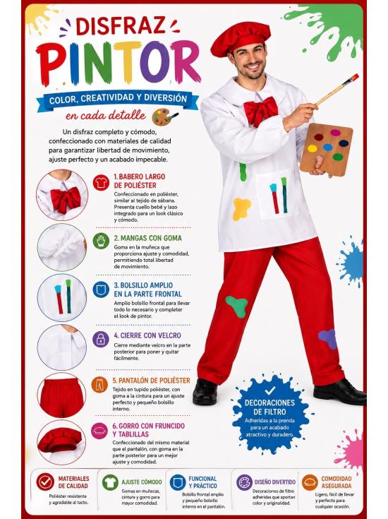 Disfraz  de Pintor Brocha Fina talla adulto
