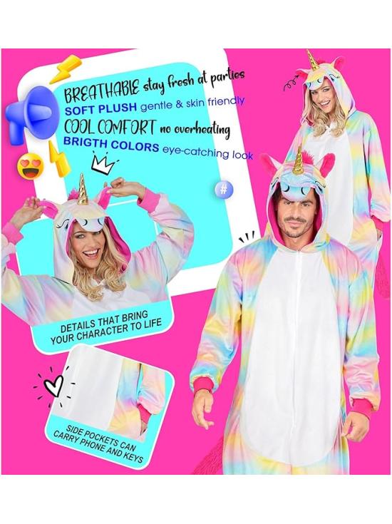 Disfraz de Unicornio Unisex para Adultos – Mono Arcoíris de Felpa