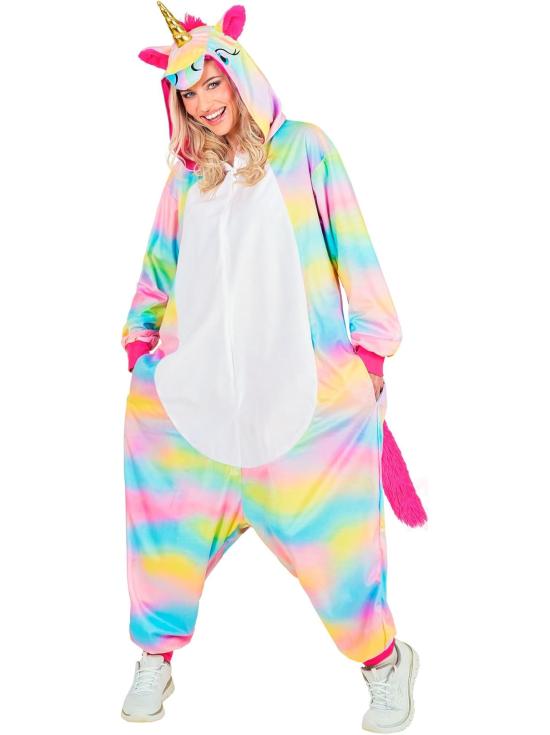 Disfraz de Unicornio Unisex para Adultos – Mono Arcoíris de Felpa