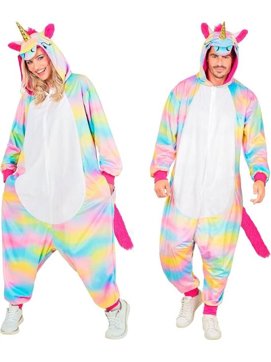Disfraz de Unicornio Unisex para Adultos – Mono Arcoíris de Felpa