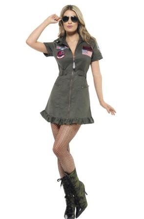 Disfraz deluxe de chica de Top Gun, Verde