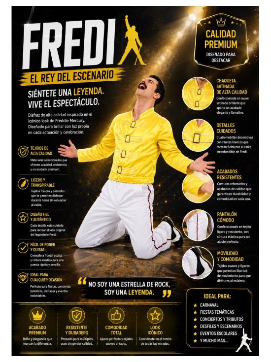 Disfraz Estrella del Rock  Freddie Mercury adulto