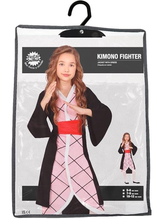 Disfraz de Luchadora Manga Rosa para Niña – Guerrera Anime con Vestido Kimono