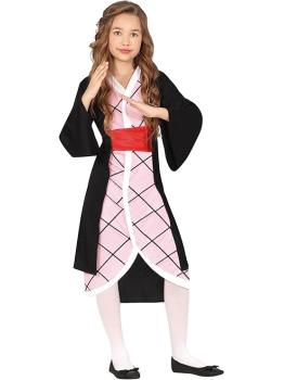 Disfraz de Luchadora Manga Rosa para Niña – Guerrera Anime con Vestido Kimono