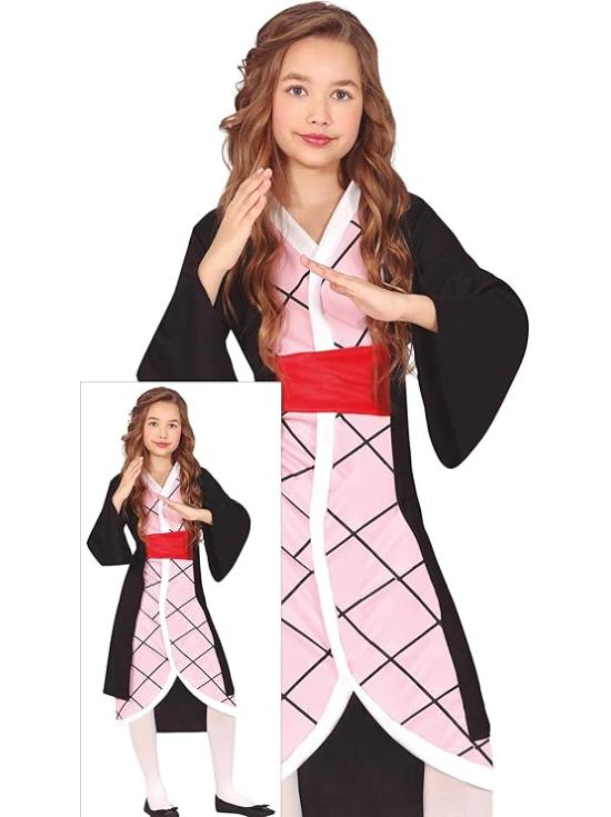 Disfraz de Luchadora Manga Rosa para Niña – Guerrera Anime con Vestido Kimono