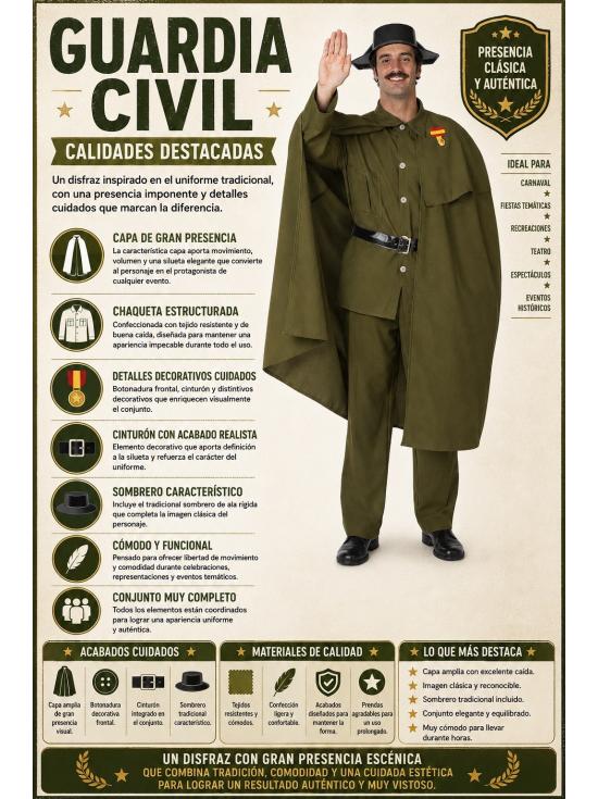 Disfraz Guardia Civil con Capa para adulto